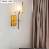 Modern Gold Wall Sconce Light Fixture With Frosted Glass Shade And Metal Pencil Arm