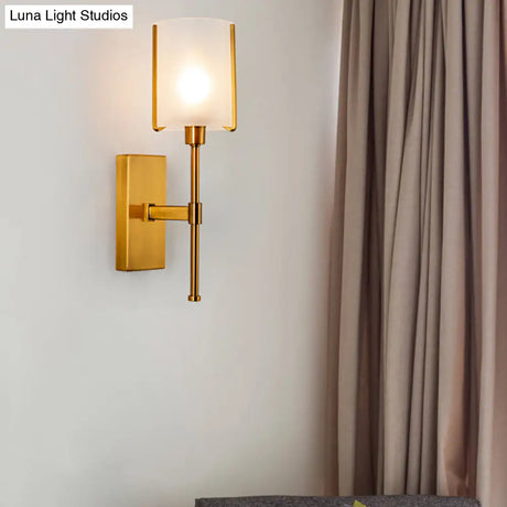 Modern Gold Wall Sconce Light Fixture With Frosted Glass Shade And Metal Pencil Arm
