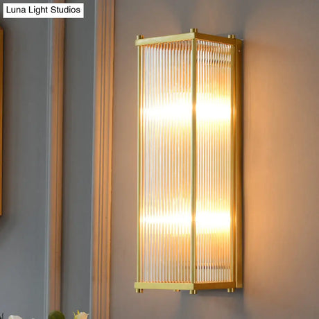 Modern Gold Wall Sconce Light With Fluted Crystal Detail Perfect For Living Room