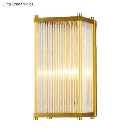 Modern Gold Wall Sconce Light With Fluted Crystal Detail Perfect For Living Room