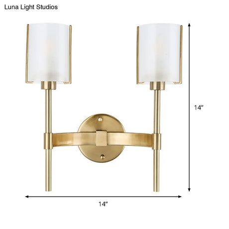Modern Gold Wall Sconce With White Glass Shade - 2 Bulb Metal Light Fixture