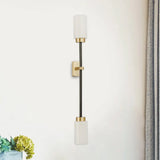 Modern Gold Wall Sconce With White Glass Shade - 2-Head Living Room Lamp