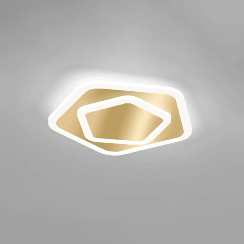 Modern Golden Geometric Flushmount Ceiling Light With Acrylic Led For Stairs Gold / White Pentagon