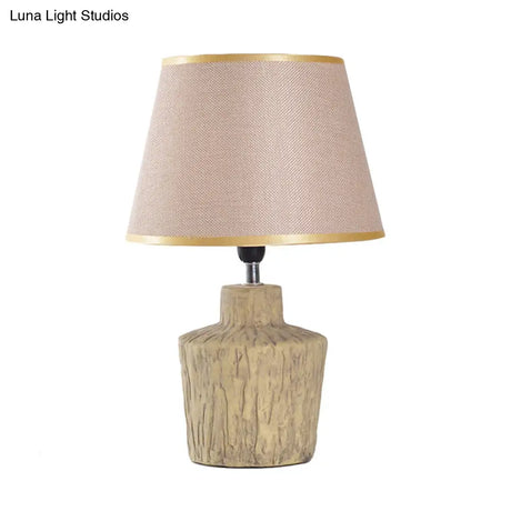 Modern Gray And Yellow Ceramic Night Table Lamp With Fabric Barrel Shade