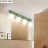 Modern Green Linear Vanity Mirror Light - Macaron Style 4 Heads Metal Wall Lighting For Bathrooms