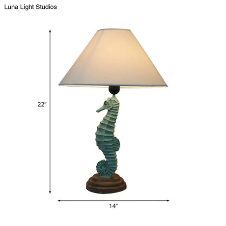Modern Green Seahorse Bedside Night Lamp With Cone Fabric Shade