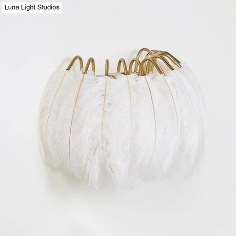 Modern Grey And White Sconce Light With Feather Detail For Parlor Wall