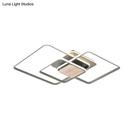 Modern Grey And Wood Led Flush Mounted Ceiling Light With Stacked Acrylic Frame – Warm/White