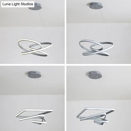 Modern Grey Chandelier: Simplicity Metal Led Strip Pendant Light For Dining Room