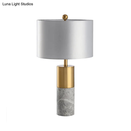 Modern Grey Cylinder Task Lamp: 1 Bulb Reading Light With Fabric Shade