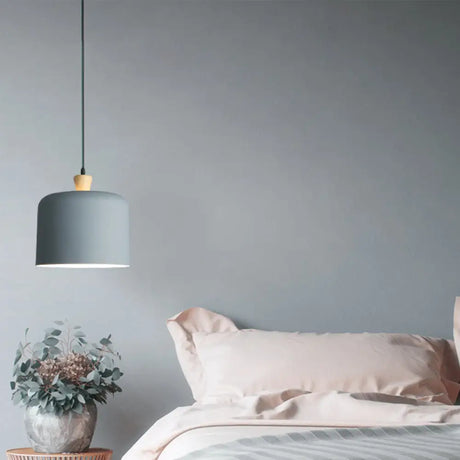 Modern Grey Drum Pendant Lamp - Stylish Metal Dining Room Light With 1 Suspension