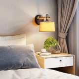 Modern Grey Drum Shade Wall Lamp With Fabric - Bedroom Lighting Fixture