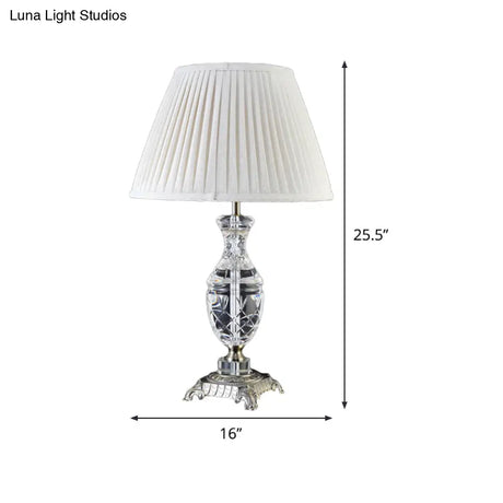 Modern Grey Fabric Shaded Desk Lamp - Carved Bronze Metallic Pedestal 1 Head Table Light