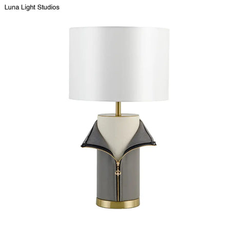 Modern Grey Fabric Straight Sided Nightstand Lamp - 1 Bulb Reading Light