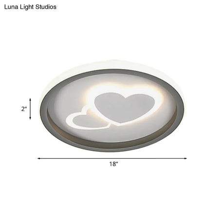 Modern Grey Led Flush Mount Light With Heart Pattern For Bedrooms
