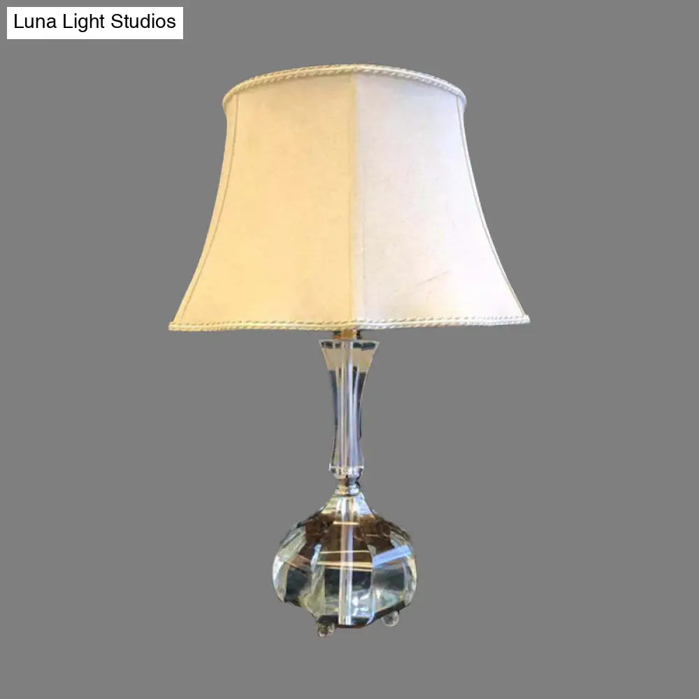 Modern Grey Nightstand Lamp With Bell Fabric Shade - Bedroom Reading Light