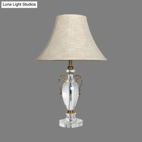 Modern Grey Paneled Bell Desk Lamp With Fabric Shade - 1 Bulb Night Table Light