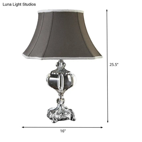 Modern Grey Paneled Bell Small Desk Lamp With Fabric Shade - Table Light 1 Bulb