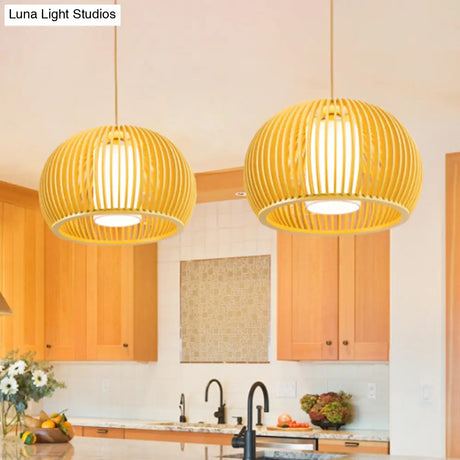Modern Half-Globe Pendant Wooden 1-Light Dining Table Suspension Lighting - 13’/18’ W With