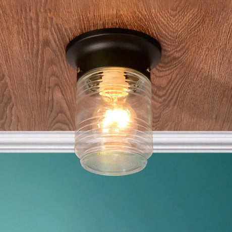 Modern Hand Blown Glass 1 - Light Cylinder Flush Mount Ceiling Light In White/Black Black