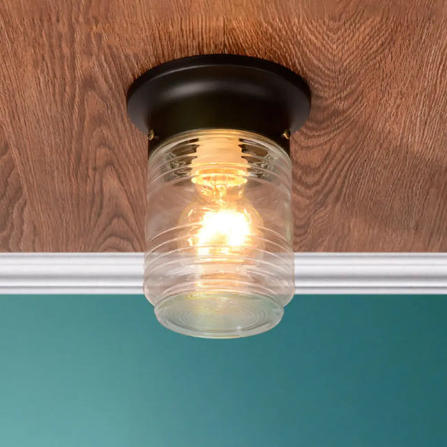 Modern Hand Blown Glass 1 - Light Cylinder Flush Mount Ceiling Light In White/Black Black