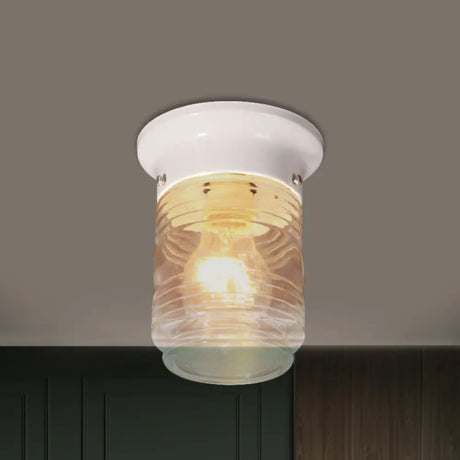 Modern Hand Blown Glass 1 - Light Cylinder Flush Mount Ceiling Light In White/Black White