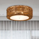 Modern Hand-Woven Flush Mount Rattan Lamp With 3 Lights - Brown 16/19.5 W