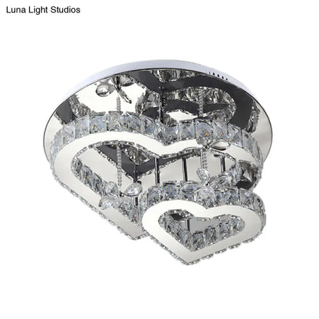 Modern Heart Crystal Led Semi Flush Light - 19.5’/23.5’ Clear Warm/White Lighting Chrome Mount
