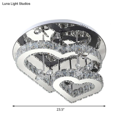 Modern Heart Crystal Led Semi Flush Light - 19.5’/23.5’ Clear Warm/White Lighting Chrome Mount