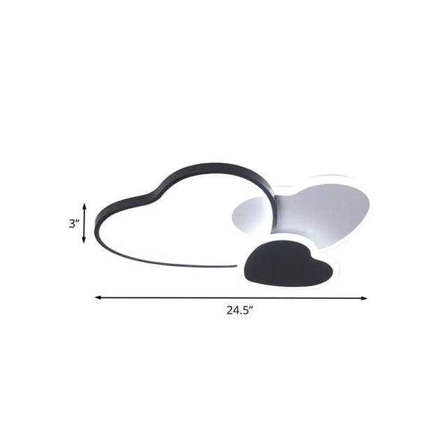 Modern Heart Design Black Ceiling Fixture: Acrylic Led Bedroom Flush Mount Spotlight - Warm/White