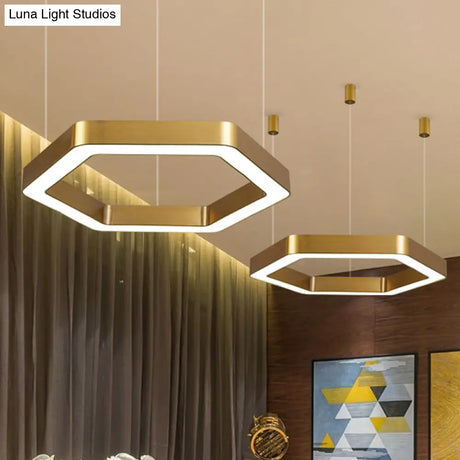 Modern Hexagon Metal Suspension Lamp - 16’/23.5’W Led Pendant Light Gold Finish Living Room