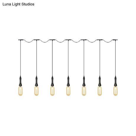 Modern Industrial Amber Glass Chandelier With Led Lights - Black Finish Tandem Hanging Ceiling Lamp