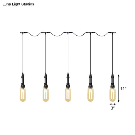 Modern Industrial Amber Glass Chandelier With Led Lights - Black Finish Tandem Hanging Ceiling Lamp