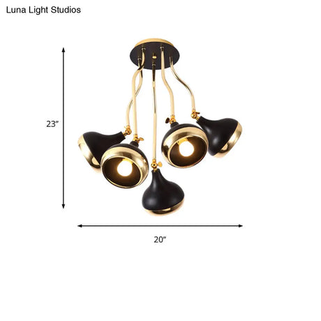 Modern Industrial Dome Iron Chandelier - Black Hanging Ceiling Light With Rotatable Design 3/5 Head