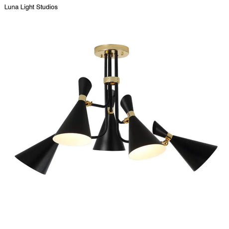 Modern Iron Flared Drop Pendant Chandelier - 3/5-Light Black Fixture Ideal For Dining Room