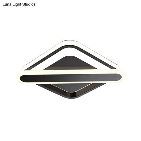 Modern Iron Rhombus - Oblong Led Foyer Ceiling Light In Black/Gold/White