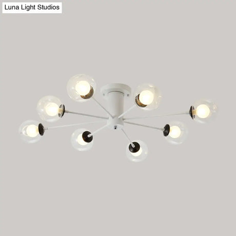 Modern Iron Sputnik Ceiling Lamp With Clear Glass Shades - Black/White 8/10 Lights
