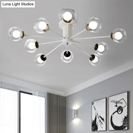 Modern Iron Sputnik Ceiling Lamp With Clear Glass Shades - Black/White 8/10 Lights