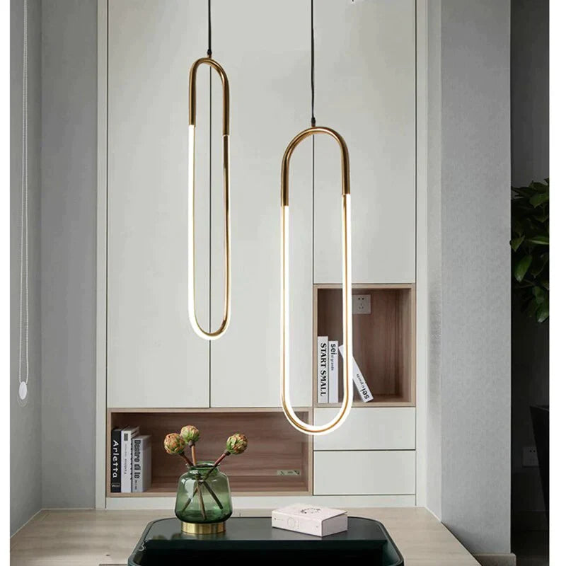 Modern Iron U Style Gold Pendant Lights Energy Saving Tube Lustre Luminaire Suspension Light