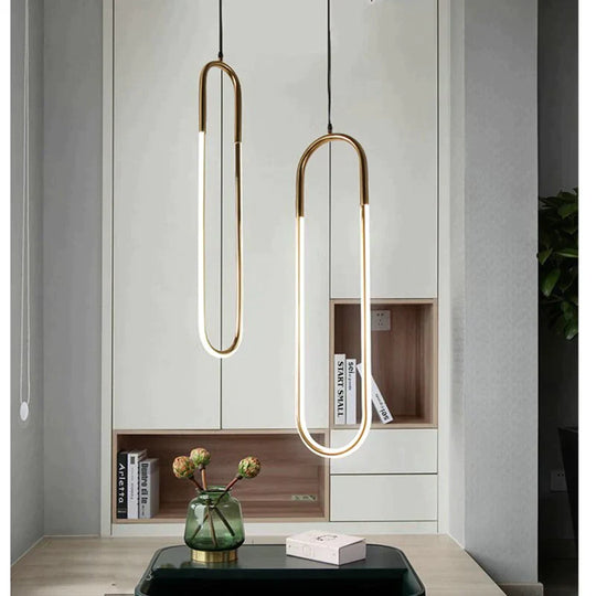 Modern Iron U Style Gold Pendant Lights Energy Saving Tube Lustre Luminaire Suspension Light