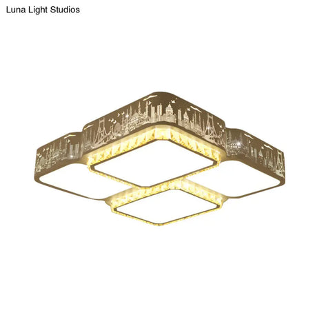 Modern K9 Crystal Led Ceiling Light - Flush Mount Acrylic Shade Remote Control Dimming