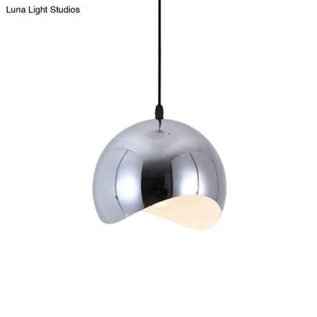 Modern Kitchen Pendant Light With Waveforms Dome Shade In Black/Chrome 8’/12’ Width