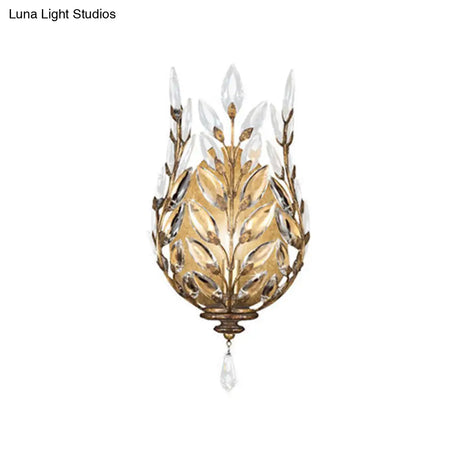 Modern Laurel Wall Light With Crystal Drop - Silver/Brass