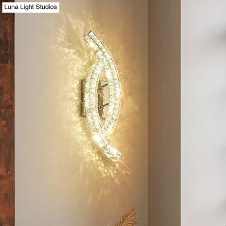 Modern Leaf Wall Light: Crystal Living Room Led Lamp Stainless-Steel Mount