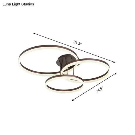 Modern Led Acrylic Ceiling Light Fixture - Brown Semi Flush Mount Lamp In 3 Widths & Tones