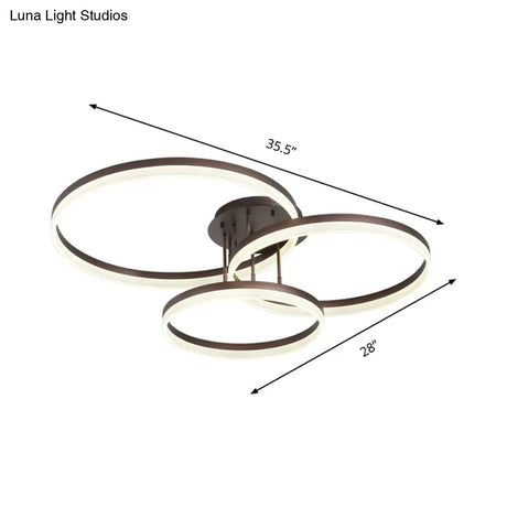 Modern Led Acrylic Ceiling Light Fixture - Brown Semi Flush Mount Lamp In 3 Widths & Tones