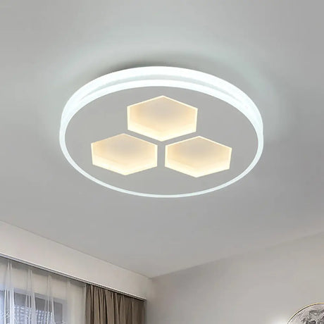Modern Led Acrylic Ceiling Light With Hexagon Design - White Finish Circle Flush Mount