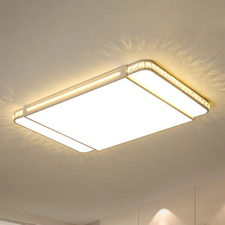 Modern Led Acrylic Flush Light: White Rectangle Living Room Mount Lamp With Remote Control Dimming /