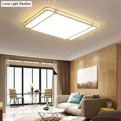 Modern Led Acrylic Flush Light: White Rectangle Living Room Mount Lamp With Remote Control Dimming