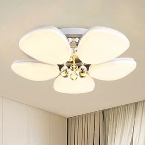 Modern Led Acrylic Flush Mount Ceiling Light With Crystal Ball – White Blossom Design